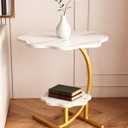 2 Layers Flower Shape Marble Texture Small C-Shaped Side Table,Snack Side Table, End Table for Sofa SideTable,Bedside Table for Living Room Kitchen Garden Bedroom
