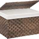 Wicker Storage Basket with Lid, 42.3 Gallon (160L) Large Blanket Basket with Lid, Woven Storage Bin with Handles, Removable Liner, Metal Frame, Foldable, for Bedroom, Laundry Room, Brown (160L:17.7 x 29.9 x 18.1 Inches)