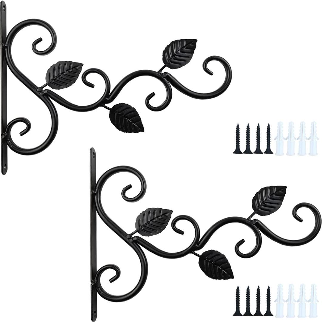 NSBELL Plants Hangers Outdoor Indoor Decor, Wall Hooks for Hanging Plant Bracket, Plant Hooks for Bird Feeder, Wind Chime, Lights, Lanterns (Black-2PCS)