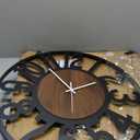 Maxstar Large Round Wall Clock for Living Room Decor Battery Operated Non Ticking Black Metal Wood Clocks for Home Living Room Garden Office Kitchen Decoration -24 inch (Brown-arabic Numerals)