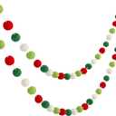 Boao 2 Pack Felt Ball Garland Christmas Pom Pom Garland 19.6 ft 70 Balls Wool Felt Colorful Pompom Ornament String Banner Handmade Xmas Tree Wall Hanging Party Decor(Red, Green, White)