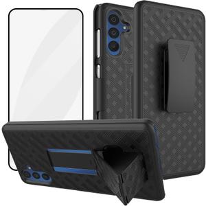 Ailiber for Samsung Galaxy S24 FE Case with Belt Clip, Samsung S24 FE Case Holster with Screen Protector, Swivel Kickstand Holder, Slim Shockproof Shell Pouch Phone Cover for S24 FE-Black