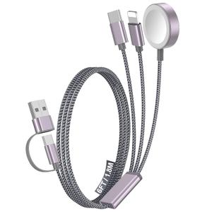 1Pack Multi Charging Cable Cord for Travel Essentials,Apple Watch Charger,iPhone Charger,[3-in-2] Type C/L Cable Portable Designed for iWatch,iPhone 17-8,Galaxy S25-21,AirPods,iPad-1.8M Gray (1Pack-6 FT)