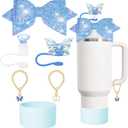 Stanley Charm accessories,bow and diamond straw lid,Stanley Cup 40 or 30 oz accessories with Charm,unique charm Tumbler accessories(Blue)