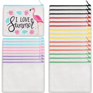 24Pcs Canvas Makeup Bags Bulk, 7.87 x 5.7 Inch Cotton Sublimation Blank DIY Heat Transfer Cosmetic Bag w/Colorful Zipper for Bridesmaid Makeup Bag Travel Toiletry Pouch Storage, Mother's Day Craft
