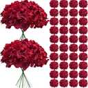 65Pcs Deep Red Hydrangea Artificial Flowers BulkRealistic Silk Fake Flowers with StemsFaux Hydrangea Flowers for Wedding Home Decor Centerpieces Living Room Garden Party Baby Shower Decor