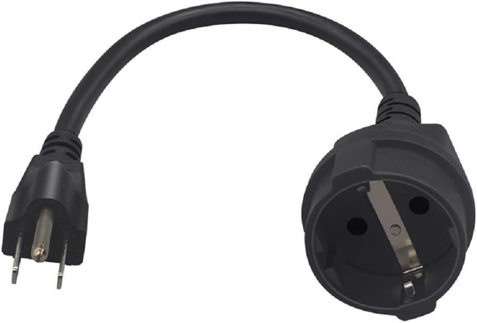 5-15P to Euro CEE7/7 Short Power Cord Plug,Toptekits US 3-Prong NEMA5-15P Standard Plug to CEE 7/7 Schuko European Female Socket Power Cord,EU US Plug Adapter, 16AWG,1ft/0.3m 