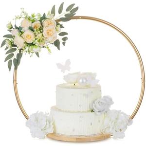 Hanobe Gold Cake Stand for Wedding: 11.7 Inch Round Arch Cupcake Display Stands with Wood Base Decorative Metal Hoop Centerpiece Decor for Party Birthday Baby Shower