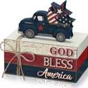 Yuntau 4 Pcs 4th of July Patriotic Table Decor 250th Anniversary Memorial Day Wooden Signs Rustic Red White Blue Books Stack Independence Day Tiered Tray Decor for Home Office Desk Shelf