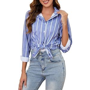TOLOVIC Wrinkle Free Womens Striped Button Down Shirts for Women Long Sleeve Stretch Business Office Formal Work Blouses Tops Blue XXL