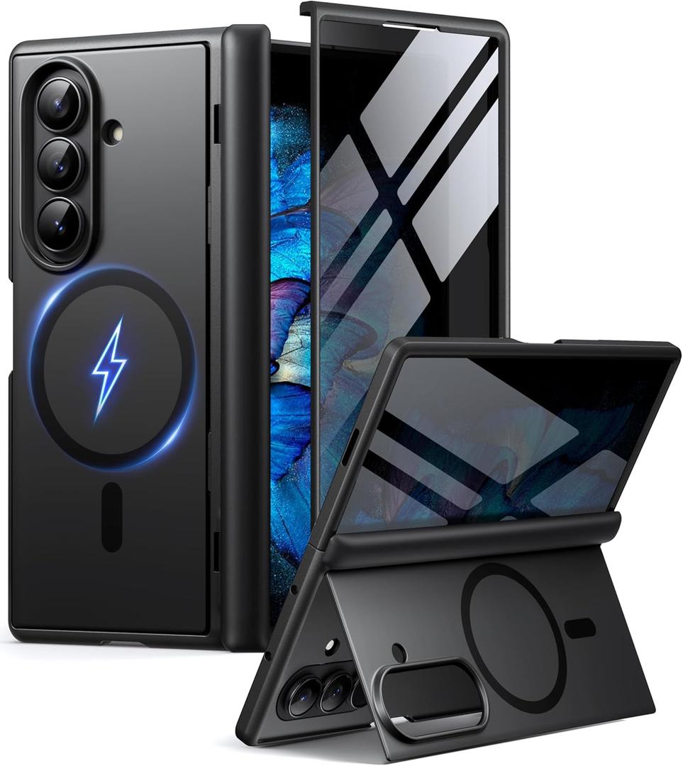 BERFY for Samsung Galaxy Z Fold 7 Case with Privacy Screen Protector, [Compatible with MagSafe][Anti Spy] Built-in Hidden Kickstand, Full-Body Shockproof Slim Phone Case for Z Fold 7, Black