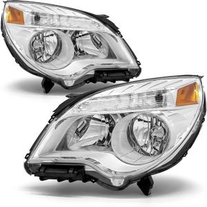 Headlight Compatible with Chevy Equinox 2010 2011 2012 2013 2014 2015 Chevrolet Equinox Halogen Type Projector Clear Lens Chrome Housing Amber Reflector Headlamp Replacement Pair