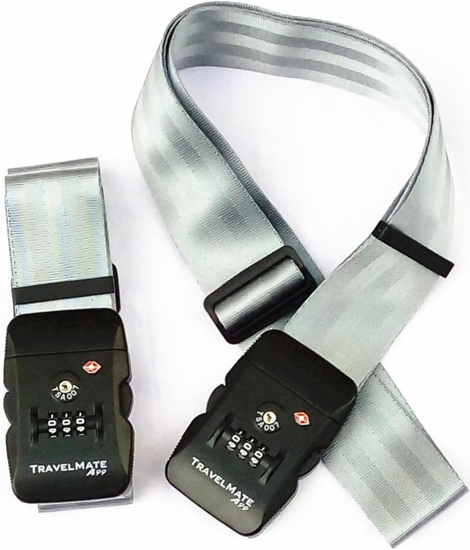 Travel Mate Strap Luggage belt Grey/BLK 3 Digital Dial Combination Safe Suitcase Lock Strap