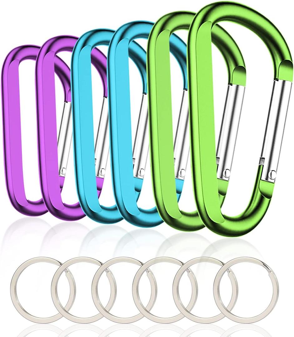 6PCS Black Carabiner Caribeaner Clip,3" Large Aluminum D Ring Shape Carabeaner with 6PCS Keyring Keychain Hook (2 Blue+2 Purple+2 Green) 6PCS Black Carabiner Caribeaner Clip,3" Large Aluminum D Ring Shape Carabeaner with 6PCS Keyring Keychain Hook (2 Blue+2 Purple+2 Green)