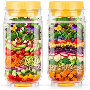 Salad Jar with Side Opening  Double-Lock Leak-Resistant Design, Vertical Layering Keeps Salads Fresh, Leak-Proof Salad Jar with Dressing Cup, Durable Salad Container for Lunch, Meal Prep & Work (2PC Yellow)