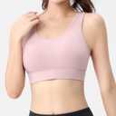 Sports Bras for Women, Criss-Cross Back, Adjustable Wire-Free Medium Support Workout Bra with Removable Cups (Beige)