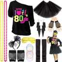 80s costumes for woman, 80s outfit woman costume outfits 21PCS womens 80's shirts accessories dress1980s clothing (Black, L)