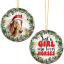 4 x Horse Ornament 2025  White Elephant Gift for Girl Love Horse, Just a Girl Who Loves Horses  Rustic Farm Animal Ceramic Ornament with Santa Hat Horse Artwork, Gift for Horse Lovers