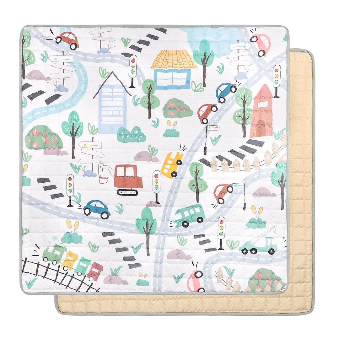 Baby Play Mat for Floor, 50 x 50 Inch Foam Play Mat for Playen, Non-Slip Crawling Mat for Baby Infant Toddler Kids, Foldable and Machine Washable, Road Traffic