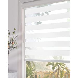 Persilux Custom Size Zebra Roller Blinds Dual Layer Roller Sheer Shades (27" W X 72" H, White) Privacy Light Filtering for Day and Night Roller Shades for Home and Office