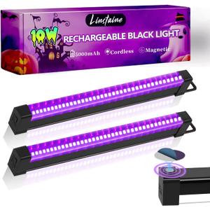 2 Pack Rechargeable Black Light Bar, 5000mAh Large Capacity Battery Powered Black Lights for Glow Party, Portable Blacklight Party Supplies for Uranium Glass, Poster, Bedroom, Halloween