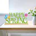 COCHIE Metal Happy Spring Sign, Spring Decorations for Home, Office, Shelf, Mantel, Indoor, Spring Flower Decor, Spring Butterfly Table Top Party Decoration (Spring)