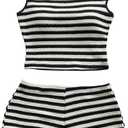 SOLY HUX Women's 2 Piece Striped Off The Shoulder Crop Tops and Mini Shorts Set Summer Y2K Going Out Outfits, Size M