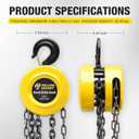 YELLOW JACKET Hand Chain Hoist 1 Ton 2200 Lbs Capacity Chain Block, 10 Feet with 2 Heavy Duty Hooks for Warehouse Automotive Machinery, Manual Chain for Lifting, Good, Yellow