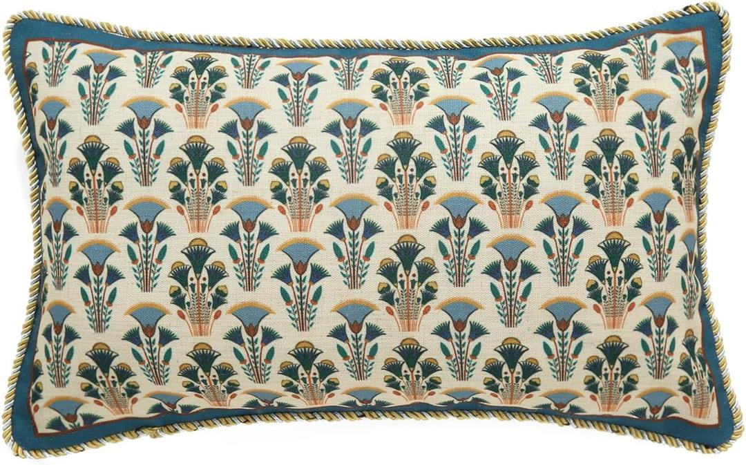 patdrea Designer Rectangle Throw Pillow Covers,Rustic Vintage Blue Linen with Floral Pattern Pillow Cover,Decorative Lumbar Pillowcases Cushion for Bed Living Room Outdoor Car,12"x20"