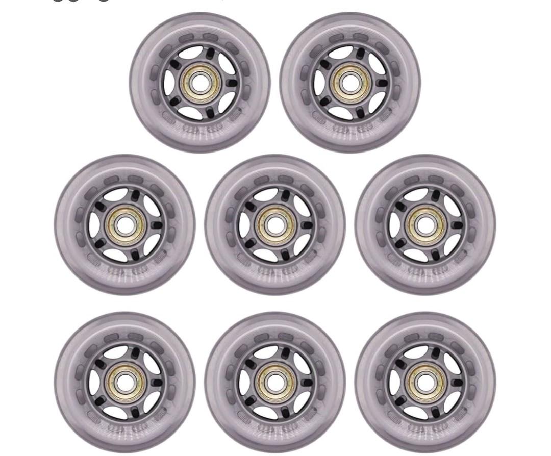Inline Skate Wheels with Bearings, 3 Inch, 76mm Clear Wheels for Office Chairs & Luggage (8 Pack, Silver)