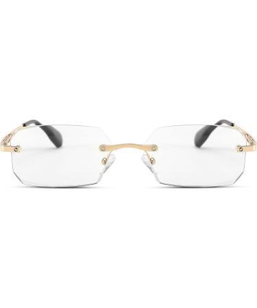 FEISEDY Fashion Rimless Reading Glasses Blue Light Blocking Metal Anti Glare Digital Eyestrain Reader B2983 Golden
 +2.50