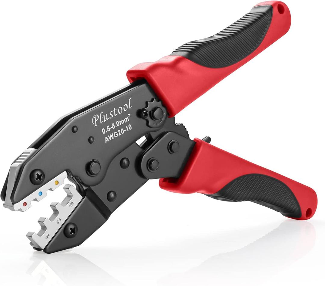 Plustool Crimping Tool for Heat Shrink Connectors AWG22-10, Ratcheting Wire Terminal Crimper - Crimping Pliers - Electrical Crimping Tool