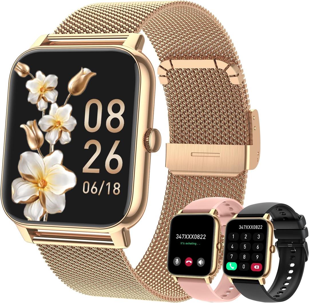 Smart Watch for Women Fitness Tracker: Gold Smart Watches for Women Digital Mens watches Make/Answer Call Waterproof Running Smartwatch Android Phone iPhone Samsung Compatible Heart Rate Monitor, Gold