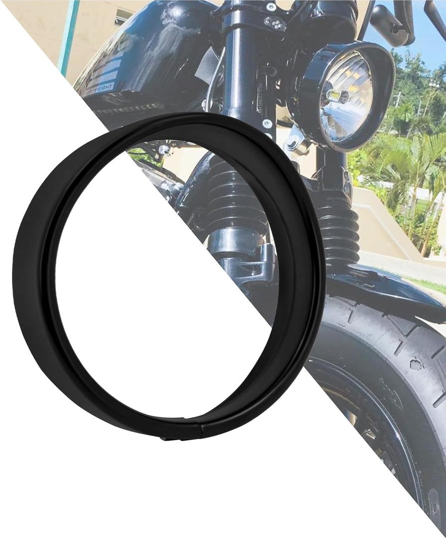 HDBUBALUS 5.75 Inch Visor Headlight Trim Ring 5 3/4" Head Lamp Decorative Ring Fit for Harley Sportster 883 1200 Forty Eight Dyna Softail Black