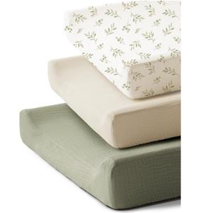 3 Pack Muslin Changing Pad Covers for Girl Boy, 100% Soft Cotton Changing Table Cover, Breathable Baby Nursery Diaper Change Pad Sheets (Spring Meadow)