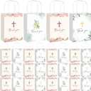 Spiareal 24 Pcs First Communion Party Favors Baptism Gift Bags 8.3" Christian Thank You Paper Bags with Handles Church Cross Goodie Bag Bulk for First Communion Religious Baby Shower Party Favors