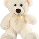 Plush Teddy Bear Cute Stuffed Animal Bear with Bow Plush Toys 13.8 Inches (Cream)