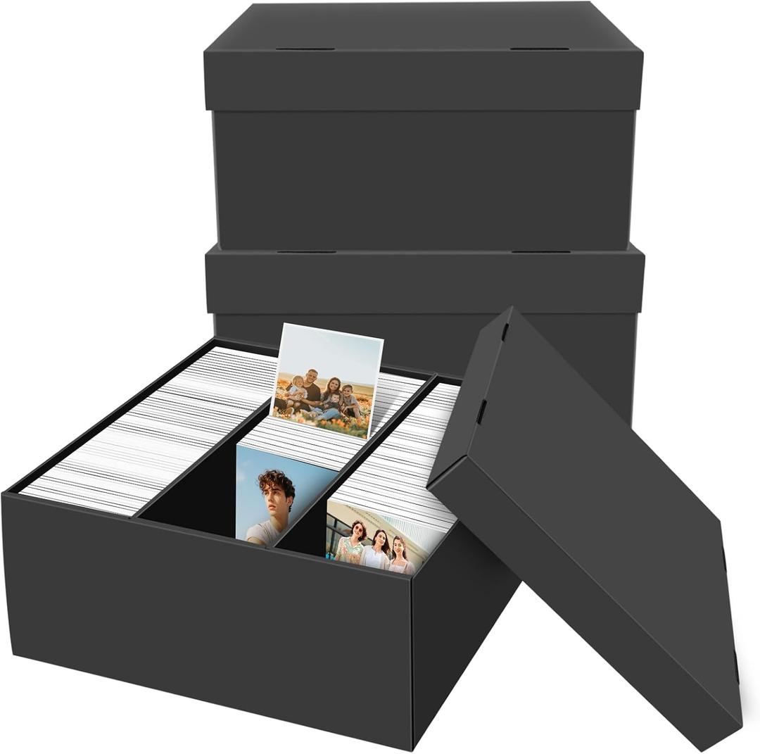 3 Pack Photo Storage Boxes for 4" x 6" Pictures, 3-Compartment Portable Photo Organizer Boxes with Lids, Craft Supply Container for Stickers, Scrapbooking, Stamps, Seeds, Memory Keepsakes
