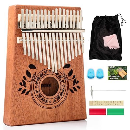 UNOKKI Kalimba 17 Key Thumb Piano, Portable Mahogany Mbira Finger Piano with Instruction, Carrying Bag, Tune Hammer, Holiday Gift for Kids, Light Brown - Musical Instruments for Kids