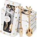 32 Pcs (16 Packs) Tea Party Favors - Perfect Souvenir for Any Occasion, Includes 16 Teaspoons with 16 Forks for Wedding, Bridal & Baby Shower Gifts for Guests (Leaf)