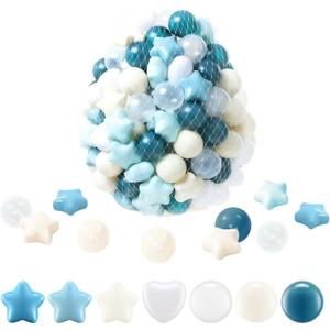 Ball Pit Balls, Safe Non-Toxic BPA-Free Crush-Proof Plastic Balls for Toddlers, Gift for Kids Birthday & Christmas, for Indoor Playpens, Party Decorations & Amusement Activities (100PCS, Ball and Star)