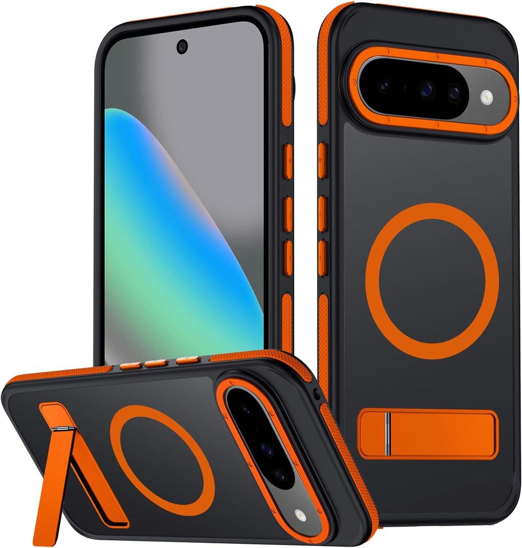 Mondelete for Google Pixel 10 Pro Case/Pixel 10 Case, [Compatible with MagSafe], Adjustable Kickstand,Military Grade Drop Tested, Translucent Matte Phone Case (Orange)