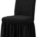 XMNTG Dining Room Chair Slipcovers 1-Piece Stretch Black Dining Chair Covers Non Slip Washable Furniture Protector with Skirt Country Style for Hotel Ceremony Party (Black)