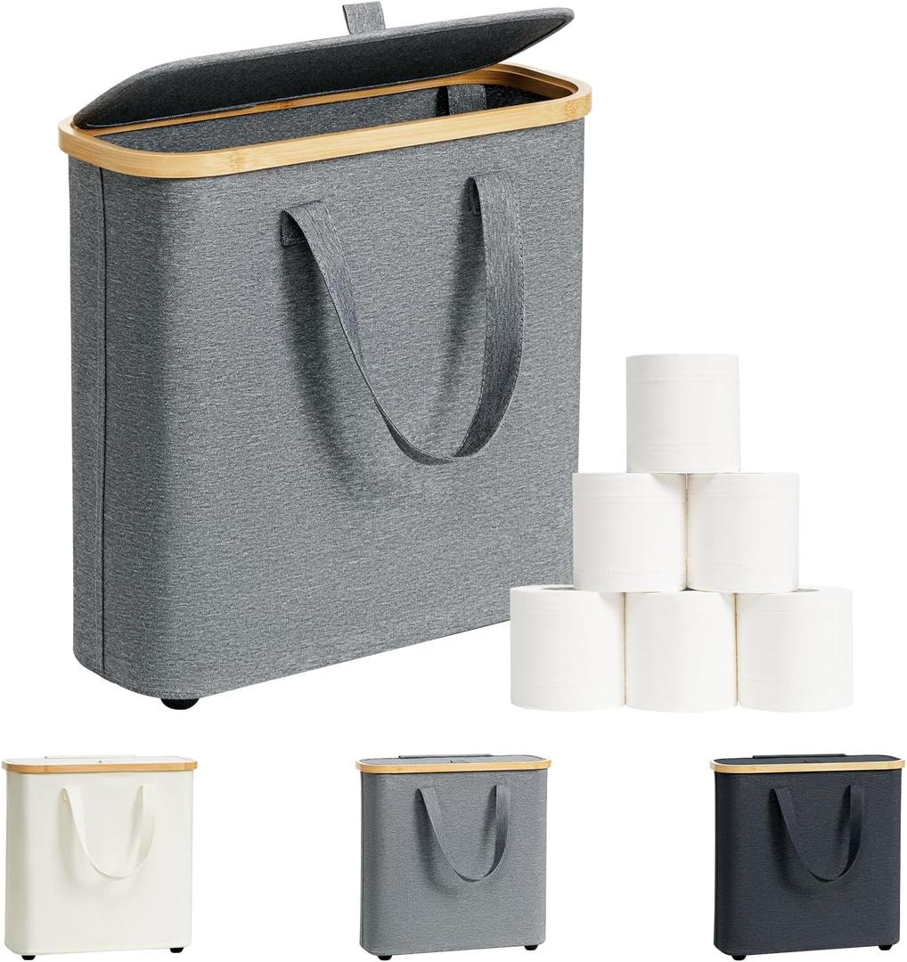 30L Toilet Paper Storage Basket with Lid & Handle, Bamboo Toilet Paper Organizer for Bathroom, Free Standing Toilet Paper Holder Stand for 12-16 Rolls, Bathroom Tissue Storage Bin (Light Gray) 30L Toilet Paper Storage Basket with Lid & Handle, Bamboo Toilet Paper Organizer for Bathroom, Free Standing Toilet Paper Holder Stand for 12-16 Rolls, Bathroom Tissue Storage Bin (Light Gray)