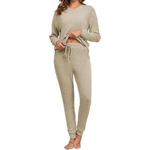 Famulily Loungewear Sets for Women Casual V Neck Long Sleeve Tops and Jogging Bottoms Leisure Suits 2 Piece Outfits Tracksuits with 4 Pockets S