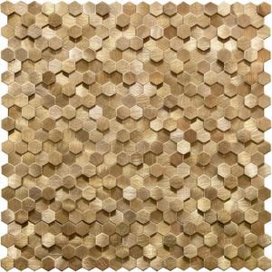 KASARO Peel and Stick Backsplash for Kitchen, 8 Pieces 3D Gold Hexagon Metal Mosaic Self Adhesive Wall Tiles Decorative for Living Room, Bathroom, Fireplace, 12x12