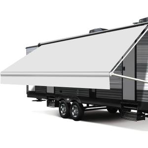 RV Awning Fabric Replacement, Upgraded 18.5oz Vinyl Camper Awning Replacement, Universal Outdoor Canopy for Electric and Manual RV Awning (17'(Fabric 16'2"), White)