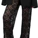 Women Sexy See Through Sheer Mesh Elastic Pencil Pants High Waist Leggings Sweatpants Tights (Small, Lace Floral-Black)