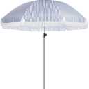 7.5Ft Patio Beach Umbrella with Fringe & Tassel, UPF50+ Push Button Tilt & Crank, Ideal for Garden, Lawn, Deck, Yard & Pool