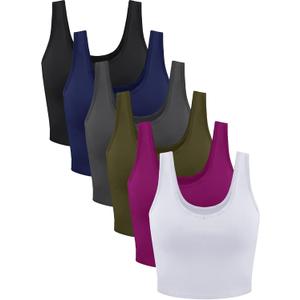 6 Pieces Women Basic Crop Tank Tops Sleeveless Sports Crop Top(Dark Style, Medium)